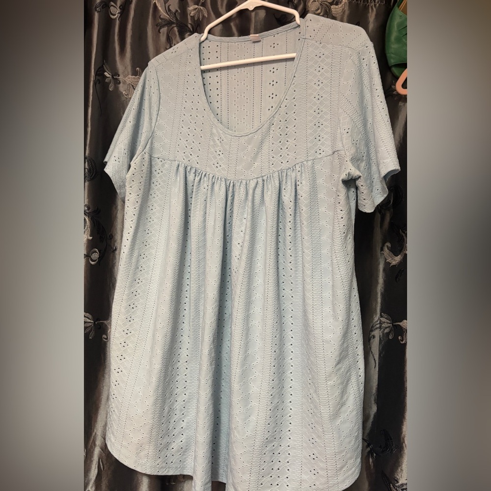 Lovely Powder Blue Eyelet Baby Doll Top 2xl